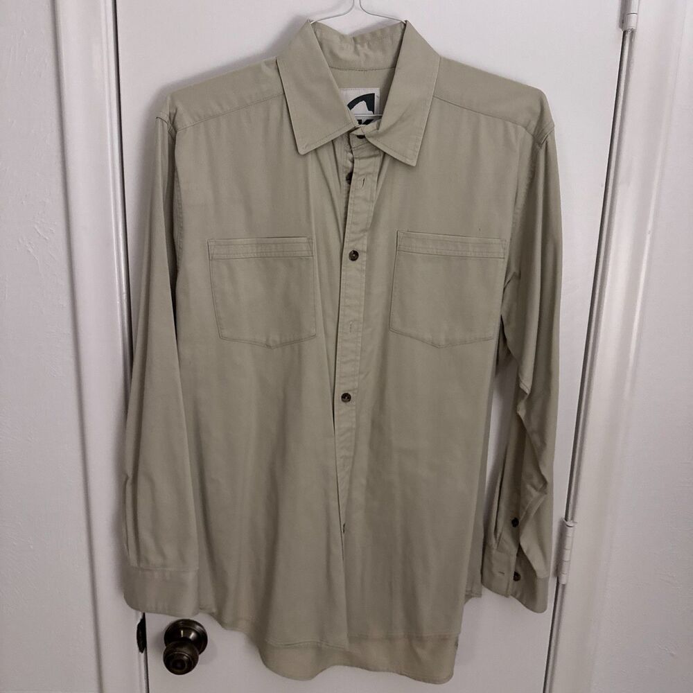Mens Medium Mountain Khaki Tan Long Sleeve Utility Work Shirt 100% Cotton VGUC - Picture 2 of 10